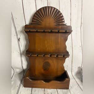 Vintage Wooden 12 Spoon Holder Wall Mount Souvenirs Wall Hanging Decor Sunburst